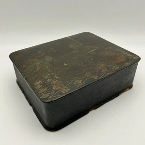 Antique Late 19th C. Meiji Period Japanese Hand Painted Lacquered Wood Box - Picture 1 of 13