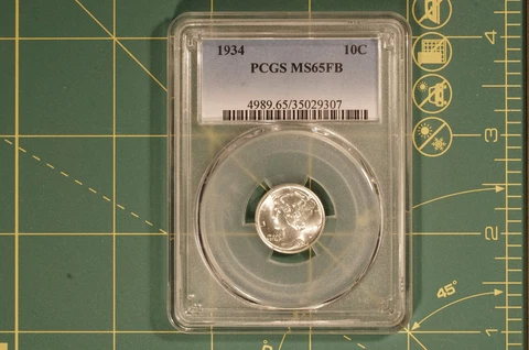 1934 10C Mercury Dime, PCGS MS65FB Cover