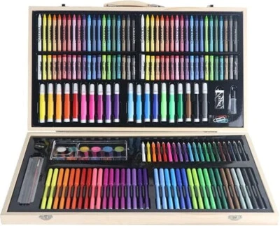 180 Pcs Wooden Box Artist Set Deluxe Art Oil Pencils Pens Markers Paints Crayons - Image 1 of 4