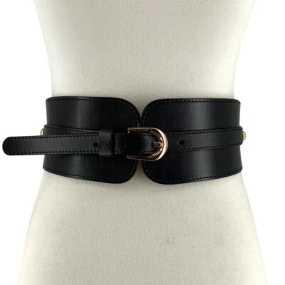 Women Wide Elastic Waist Vintage Soft Cowhide Full Grain Leather Waistband Belt - Image 1 of 4