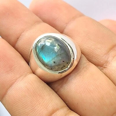 Natural Labradorite 925 Sterling Silver Handmade Man's Ring All Size Available - Image 1 of 4