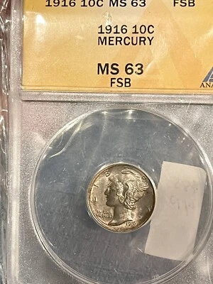 1916 Mercury Dime ANACS MS63FB Full Bands #141.55 - Image 1 of 2