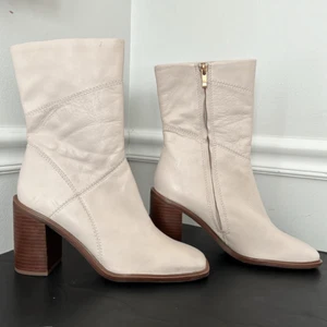 Franco Sarto Women’s Size 9.5M Stormy Leather Square Toe Putty Mid Calf Boots - Picture 1 of 14