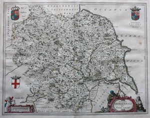 MAPA ANTIGUO DE YORKSHIRE, 'DUCATUS EBORACENSIS', original, J. Blaeu, 1645 - Imagen 1 de 8