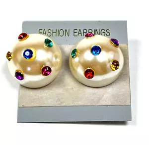 Orecchini a cupola strass multicolore traforati bottone tondo borchia vintage anni 80 - Foto 1 di 8