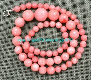 20" Natural Faceted 6-14mm Pink Rhodochrosite Round Gemstone Beads Necklace - Picture 1 of 12