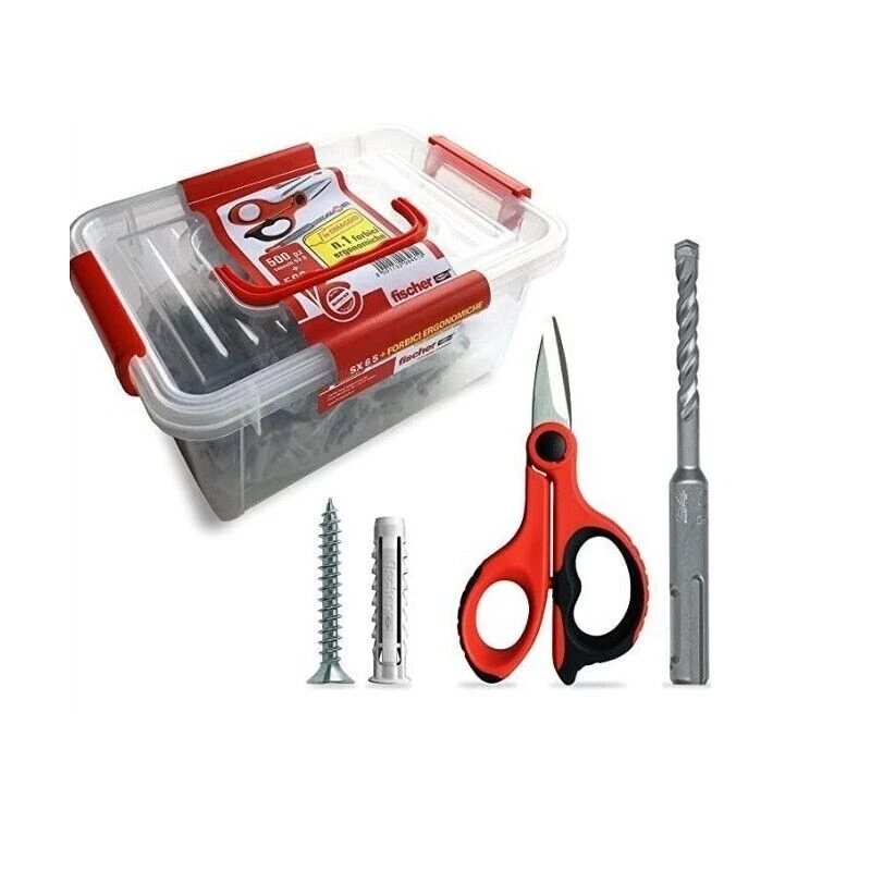 FISCHER TASSELLI SX 6 IN VASCHETTA PZ.500 + N.1 FORBICI ERGONOMICHE+PUNTA SDS 6 - Immagine 1 di 1