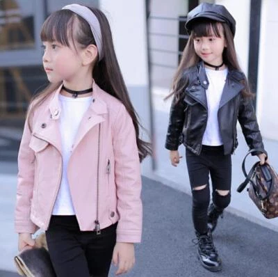 Spring/ Fall Girls Faux Leather Coats kids Children PU lapel Jacket Outerwear - Image 1 of 4
