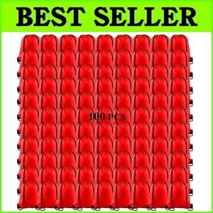 100 Red Drawstring Backpacks - Durable Bulk Storage Bags for Gym & Travel - Picture 1 of 9