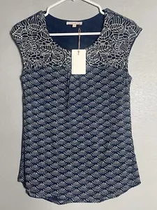 Skies Are Blue Womens Delila Embroidered Neck Split Neck Top Size Medium XS - Picture 1 of 8