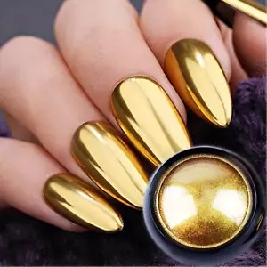 Holographic Mirror Gold Nail Chrome Powder Effect Metallic Dust Sequins UV Gel G - Picture 1 of 10