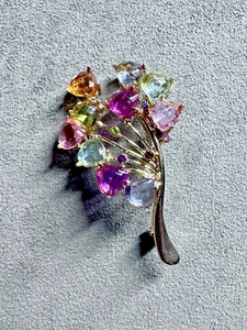 Vintage Rhinestone Flower Bouquet Brooch Pin Multicolor Fashion Costume Jewelry - Picture 1 of 5