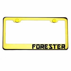 Gold Chrome License Plate Frame FORESTER Laser Engraved Metal Screw Cap - Picture 1 of 8