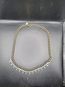 Vintage AEA Signed Goldtone Cuban Chain Necklace Rhinestones 18"  - Picture 1 of 6