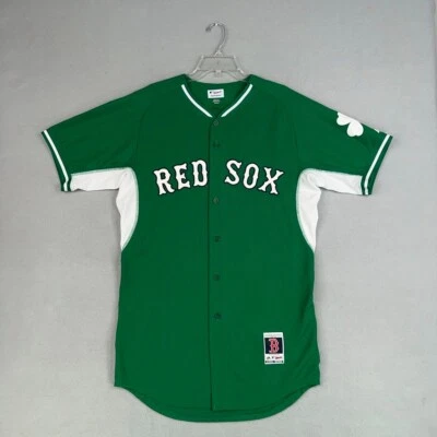 Boston Red Sox Jersey Mens 44 Green White St Patricks Batting Practice Majestic - Image 1 of 4