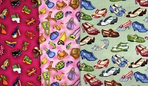 Mixed Lot of 3 Pieces Colorful Shoes Print Fabric Sewing-3 Yards - Picture 1 of 7