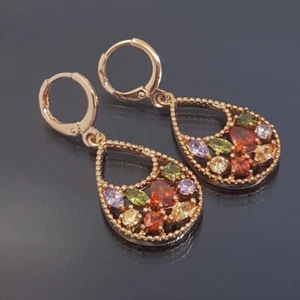 18K Rose Gold Filled Stunning Italian Tourmaline 18ct GF Earrings Drop 40mm - Picture 1 of 10