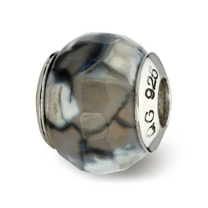 Grau Cracked Achat & Muschel Stein Perlen .925 Sterlingsilber Reflection Beads - Bild 1 von 4
