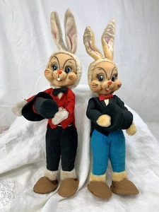 Vintage Rubber Face Rabbit Bunny Japan Suit Top Hat Easter Felt Set of 2 - Picture 1 of 11