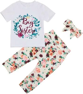 Toddler Girls "Big Sister" 3-Piece Top/Pants/Headband (12-18 Months) - Picture 1 of 8