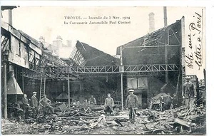 CP 10 AUBE - Troyes - Incendie du 3 nov 1914 Carrosserie Automobile Paul Contant - Picture 1 of 1