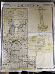 Seltene 1876 Miami Co IN Plat Karte - Xenia Bunker Hill - Baskin Forster Litho - Bild 1 von 11