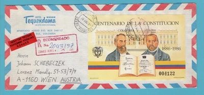 COLOMBIA R expres cover 1987 Bogota to Austria - centenario de la constitution - Image 1 of 2