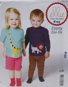 Kwik Sew Ellie Mae K133 ZIPPITY ZOO-DA Toddler 1-4 T-shirt Shorts Pants Pattern - Picture 1 of 2