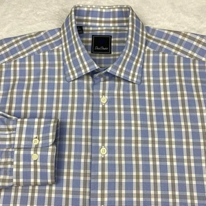 David Donahue Men’s Dress Shirt 17-36/37 Blue Tan Check Long Sleeve - Picture 1 of 10
