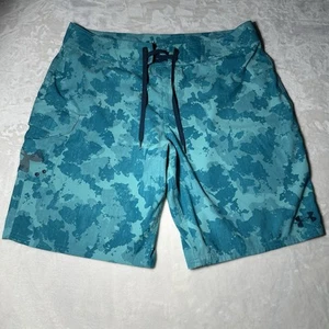 Under Armour Trunks Mens 38 XL Blue Green Board Shorts Swim Loose Fit HeatGear - Picture 1 of 13