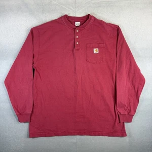Vintage Carhartt Henley Hemd Herren Large (passt XL) Rot Langarm Tasche Y2K - Bild 1 von 7