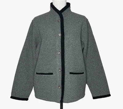 Chaqueta Talbots Vintage Mujer XL Gris Negro Polar Metal Botón Estilo Trachten Foto 1 de 4