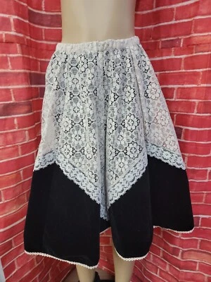 Vintage 70s Little House Creations PRAIRIE Black Velvet and Lace Skirt Size S #F - Image 1 of 4