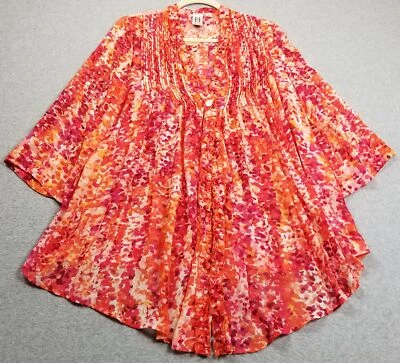 Marc Bouwer Tunic Top Womens Small Pink Orange Confetti ¾ Sleeve One Button Open - Image 1 of 4