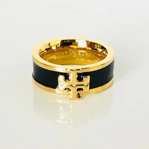 Auth NEW Tory Burch Kira Gold & Black Enamel Ring Sz 7 Retails $136 + Dust Bag - Picture 1 of 9