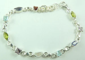 Bracelet with Marquise & Square Multigems Sterling Silver Wedding Bridesmaid - Picture 1 of 1