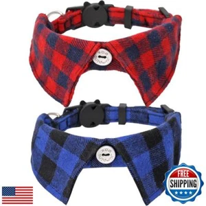 2 Pack/Set Cat Collar Breakaway with Cute Bow Tie and Bell Plaid for Kitty Ad - Picture 1 of 4