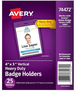 25 Count Avery Heavy Duty Badge Holders Vertical 4" x 3" - Picture 1 of 6