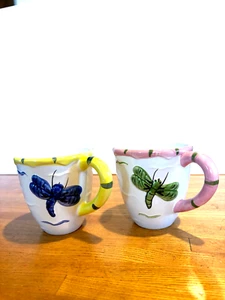 Two Mugs From The Essex Collection. Handmade In Portugal. 3D Dragonflies Design. - Picture 1 of 9