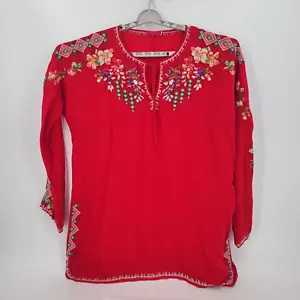 Johnny Was Red Floral Embroidered Blouse Long Sleeve XXL NWOT - Picture 1 of 3