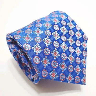 Gravata de seda masculina Tasso Elba azul padrão geométrico tecido jacquard 58x4" - Imagem 1 de 4