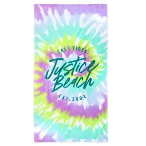 Toalla de playa Justice 100 % algodón espiral tie dye de gran tamaño, 64x34 púrpura y verde - Imagen 1 de 1