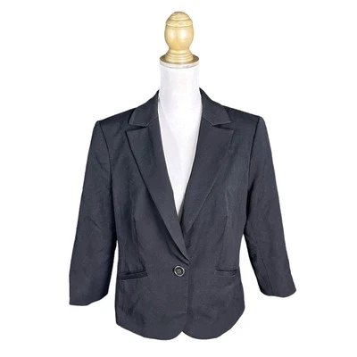 Blazer Casa Blanca Mercado Negro Un Botón Manga 3/4 Mezcla Lana - Negro - 14 Foto 1 de 4