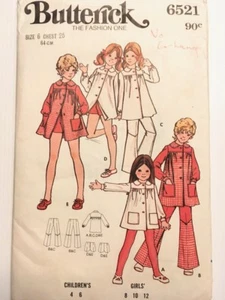 Vintage 1970s Butterick Pattern 6521 - Girls' Retro Tunic, Pants & Shorts - Sz 6 - Picture 1 of 2