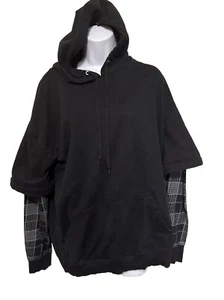 Hot Topic, black,checker/stripes sleeve, hoodie. Size Large - Picture 1 of 20