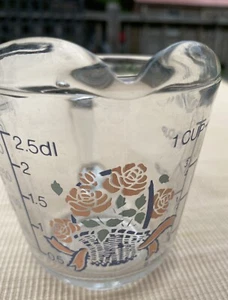 Vintage Anchor Hocking Ribbon Rose Glass 1 Cup Measuring Cup 1989 Pink Blue - Picture 1 of 6