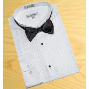 Daniel Ellissa White 1/2" Pin Pleated Wingtip Collar Cotton / Poly Tuxedo Shirt - Picture 1 of 1