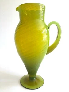 MID CENTURY MODERN ITALIAN OLIVE CHARTREUSE SWIRL MURANO ART GLASS PITCHER VASE - Picture 1 of 12