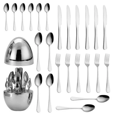 24tlg.Edelstahl Besteck-set mit Besteckständer Löffel,Gabel Messer und Teelöffel - Bild 1 von 4