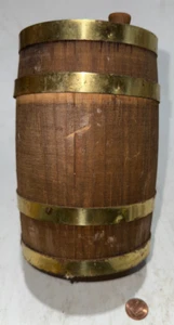 Vintage 7 in Wooden Barrel W/ Brass Bandings And Removal Top - Picture 1 of 5